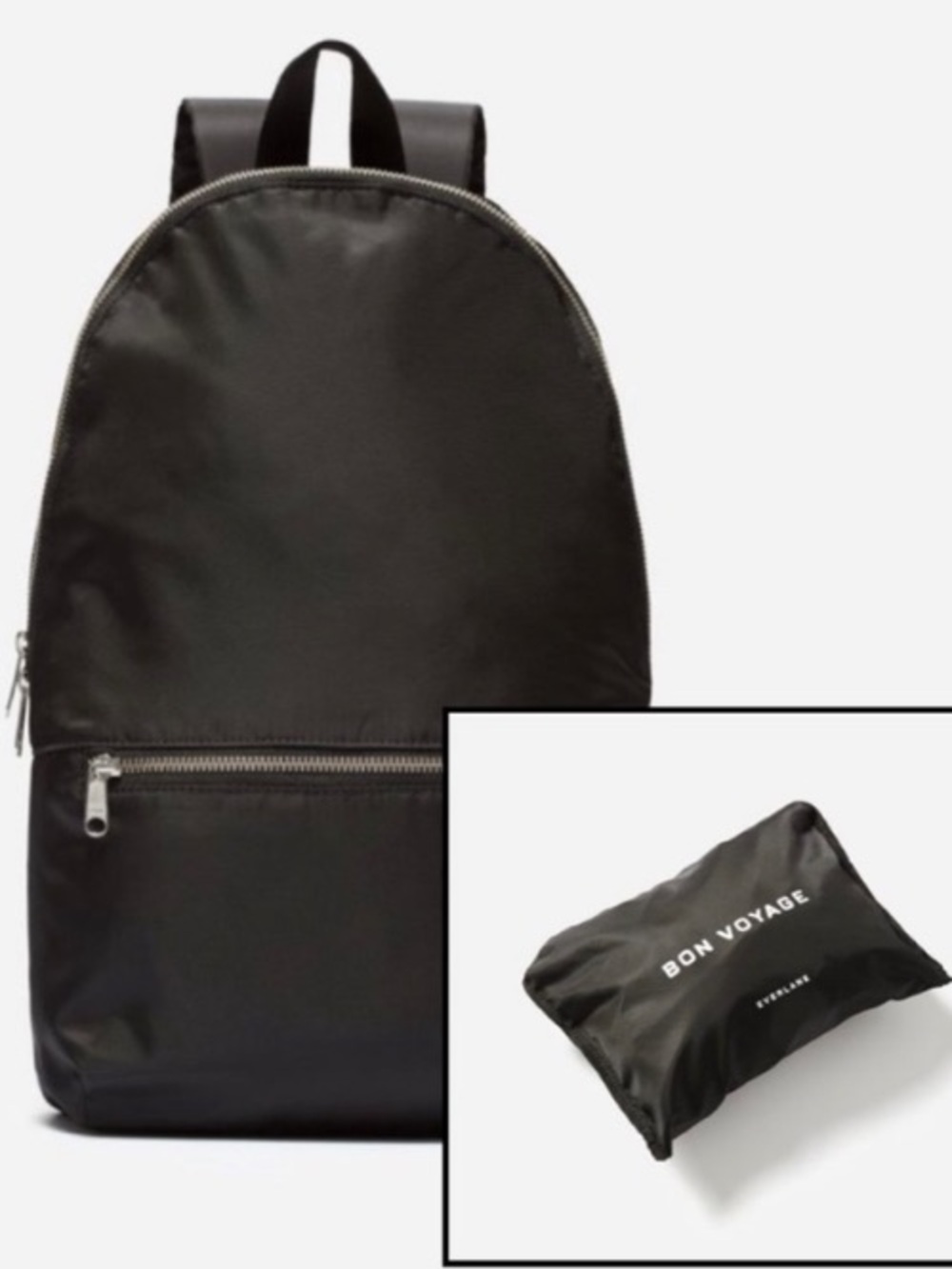 Everlane Packable Nylon Black Backpack Folds up Travel Bag